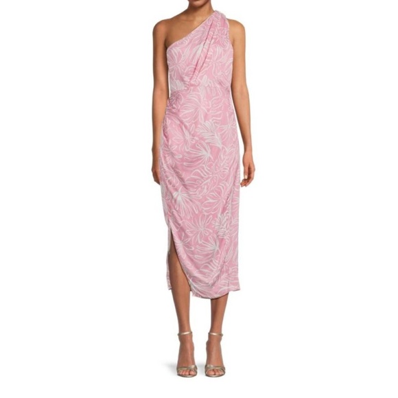 SAYLOR Dresses & Skirts - SAYLOR Pink Asymmetrical Ruched Maxi Dress